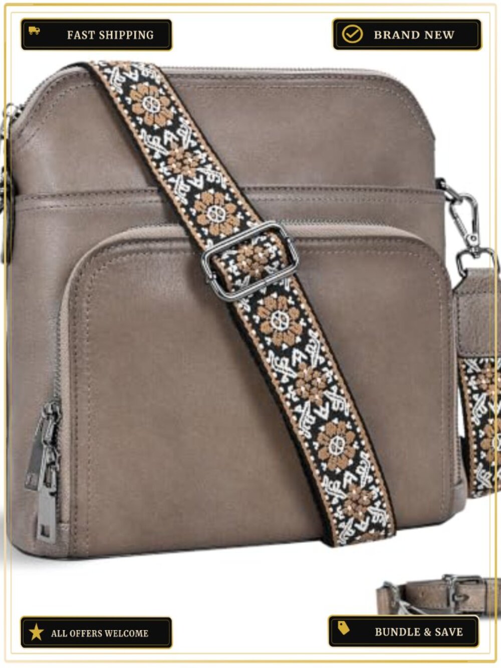 Leather Crossbody Bag Women Purse Handbag with Built in Wallet, 6 Card Slots,